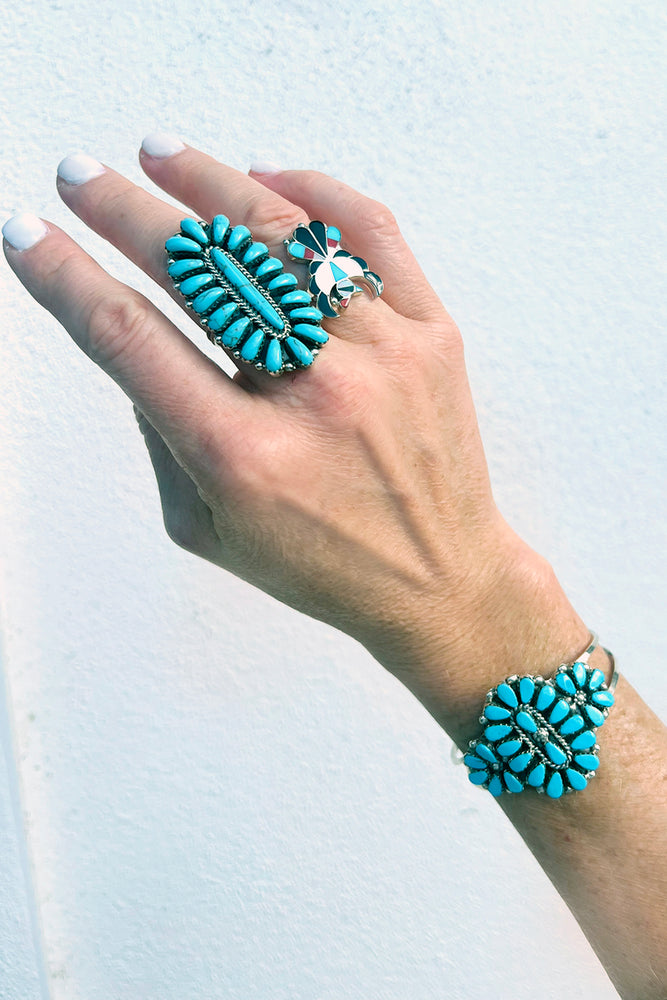 Zuni Sleeping Beauty Turquoise Cluster Cuff Bracelet