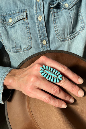 Turquoise Oxidized Sterling Silver Cluster Ring (Size 8)