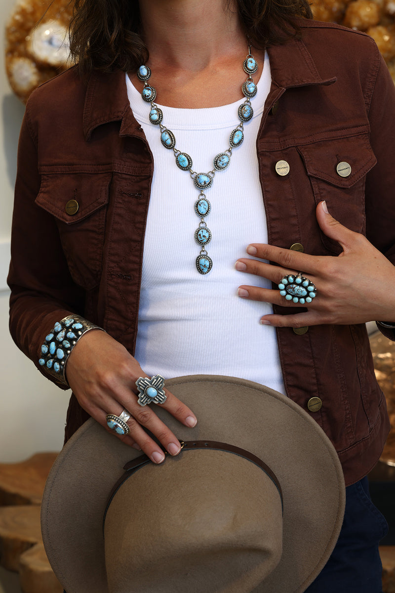Navajo Handmade Golden Hills Turquoise Lariat Necklace – Sterling Silver