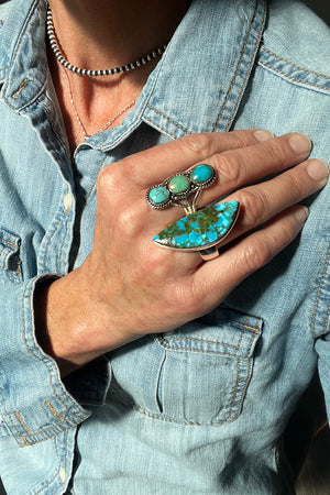 Triple Stone Long Turquoise Ring (Size 7 ½ )