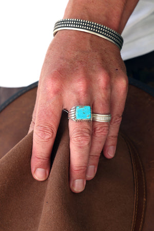 Blue Turquoise and Sterling Silver Men's Ring (Size 10 ½)