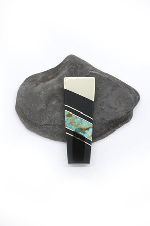 Genuine Kingman Turquoise & Black Jet Inlay Money Clip