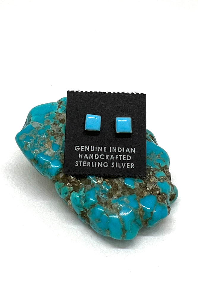 Sleeping Beauty Turquoise Square Stud Earrings – Silver Eagle Gallery
