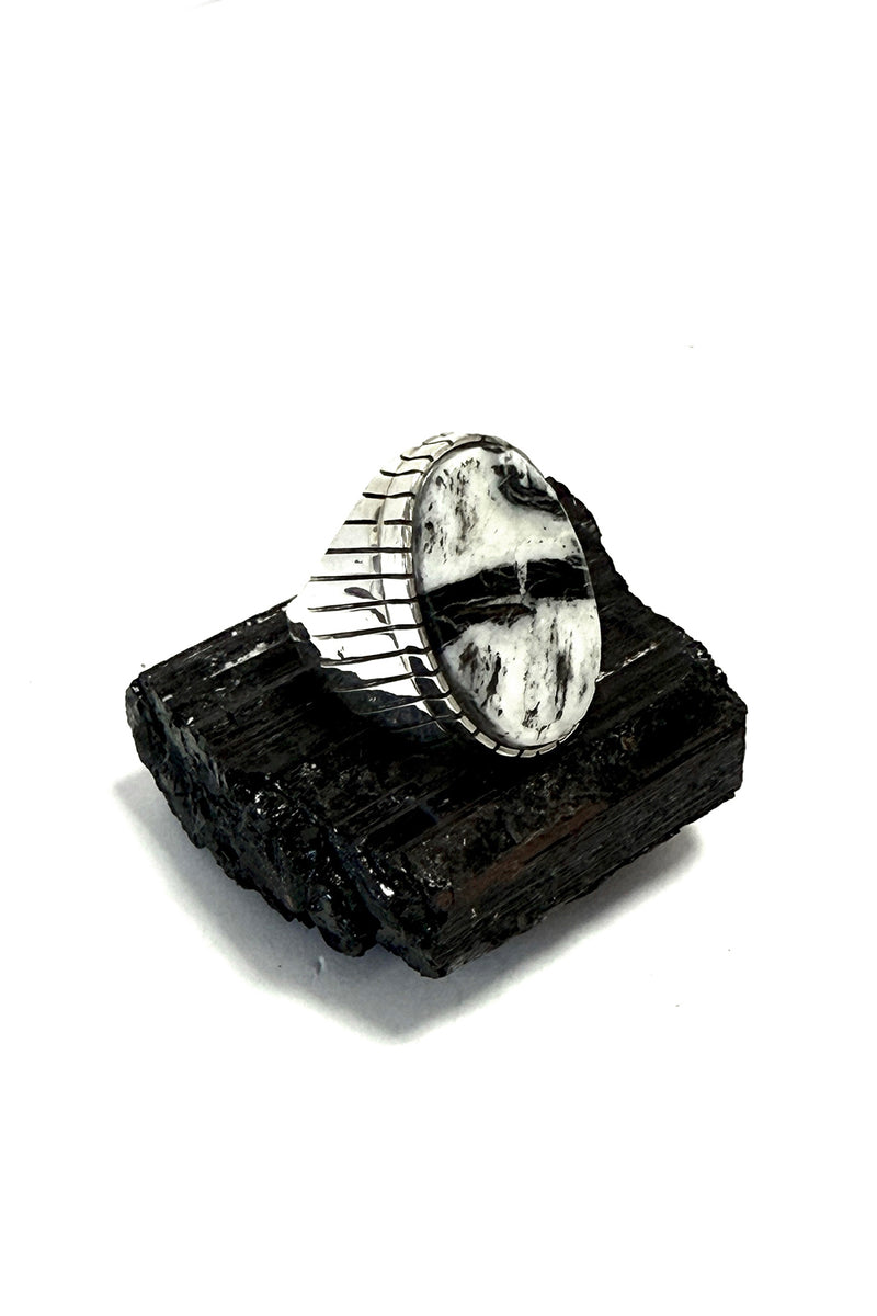 Handmade Navajo White Buffalo Ring - Sterling Silver