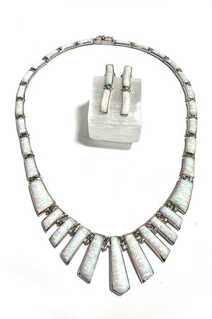 White Opal Sterling Silver Necklace and Earring Set