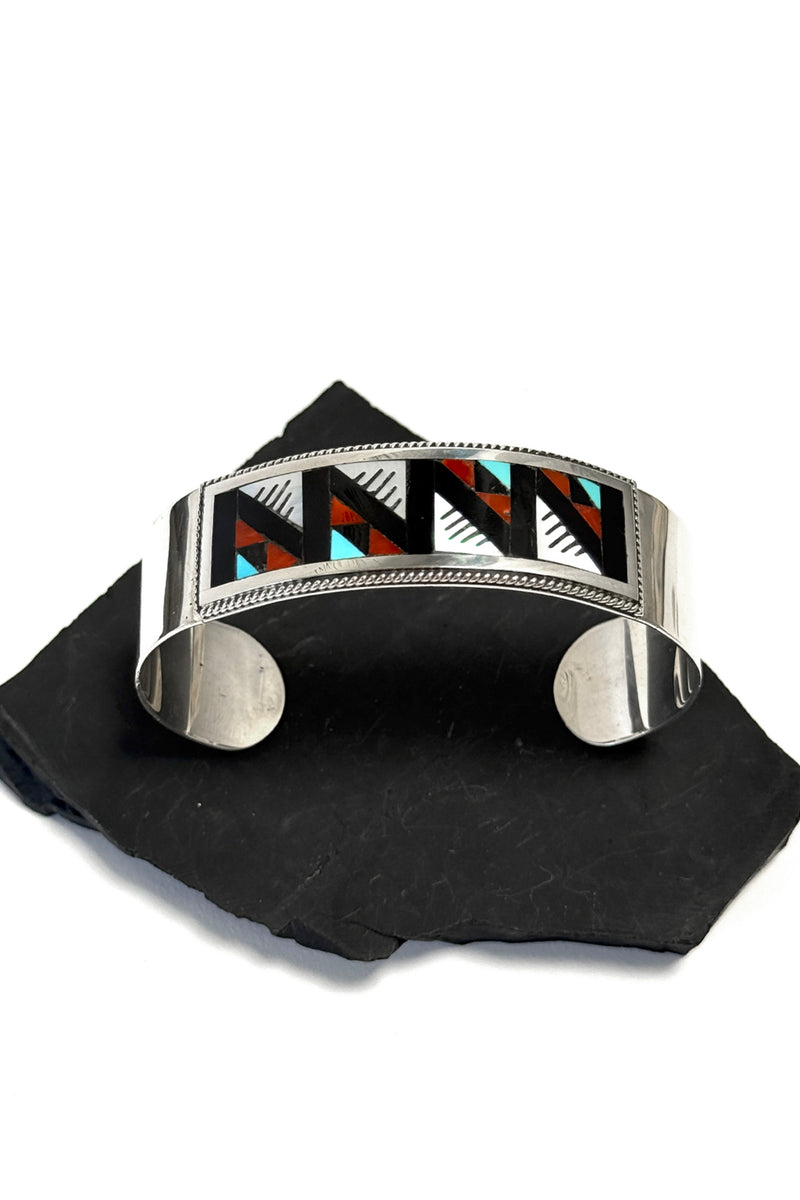 Zuni Mosaic Inlay Sterling Silver Cuff Bracelet