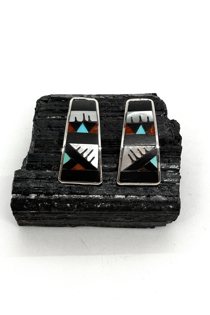 Zuni Mosaic Inlay Post Sterling Silver Earrings
