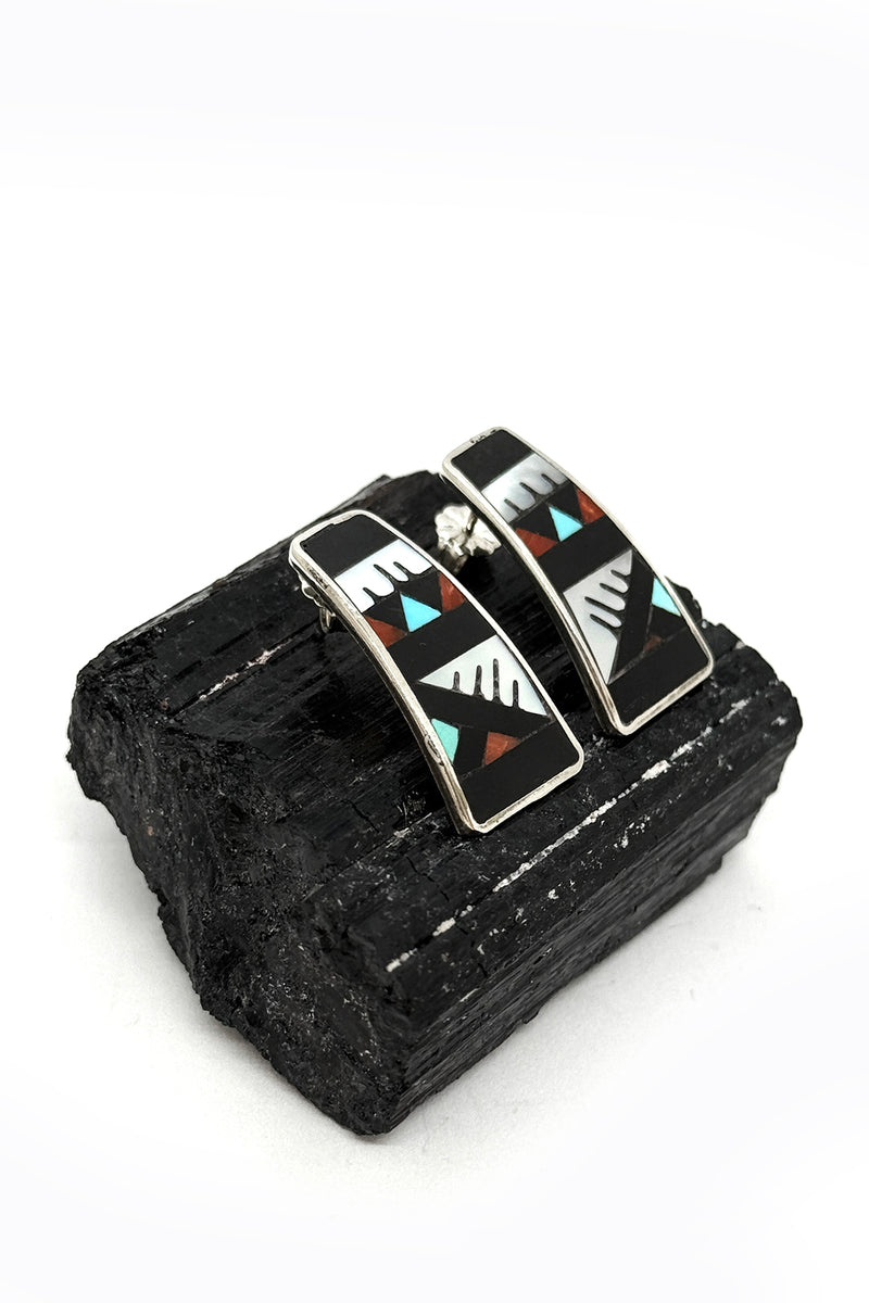 Zuni Mosaic Inlay Post Sterling Silver Earrings