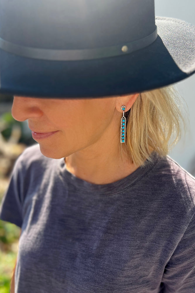 
                
                    Load image into Gallery viewer, Rich Sleeping Beauty Turquoise and Sterling Silver Zuni Post Earrings
                
            