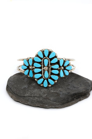 Zuni Sleeping Beauty Turquoise Cluster Cuff Bracelet