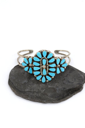 Zuni Sleeping Beauty Turquoise Cluster Cuff Bracelet