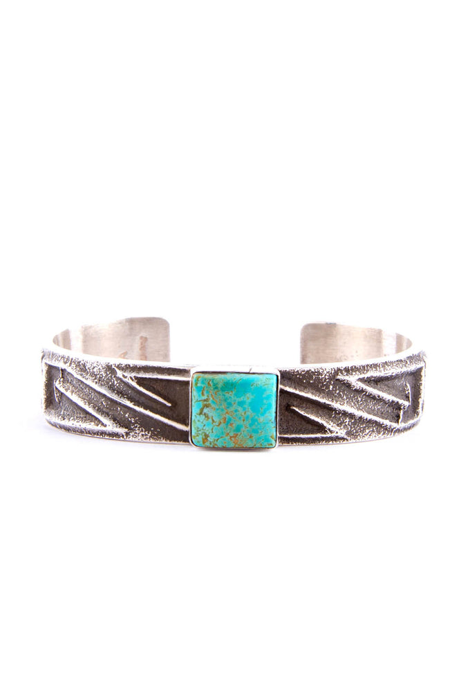 Navajo Sandcast Green Turquoise Cuff Bracelet