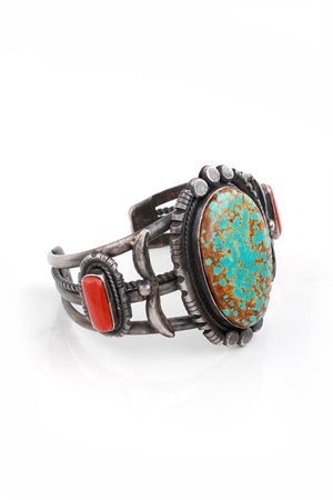 Benson Yazzie Unisex Kingman Turquoise and Coral Cuff