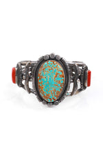 Benson Yazzie Unisex Kingman Turquoise and Coral Cuff