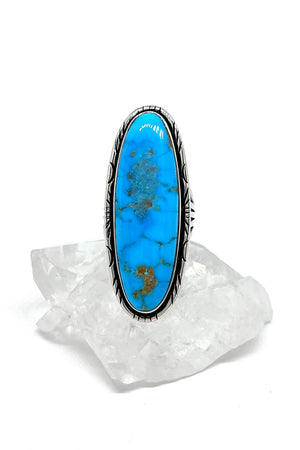 Long Oval Navajo Blue Ridge Turquoise Ring (Size 9 1/4)