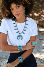 Danny Clark Egyptian Turquoise Thunderbird Squash Blossom Necklace (Set)