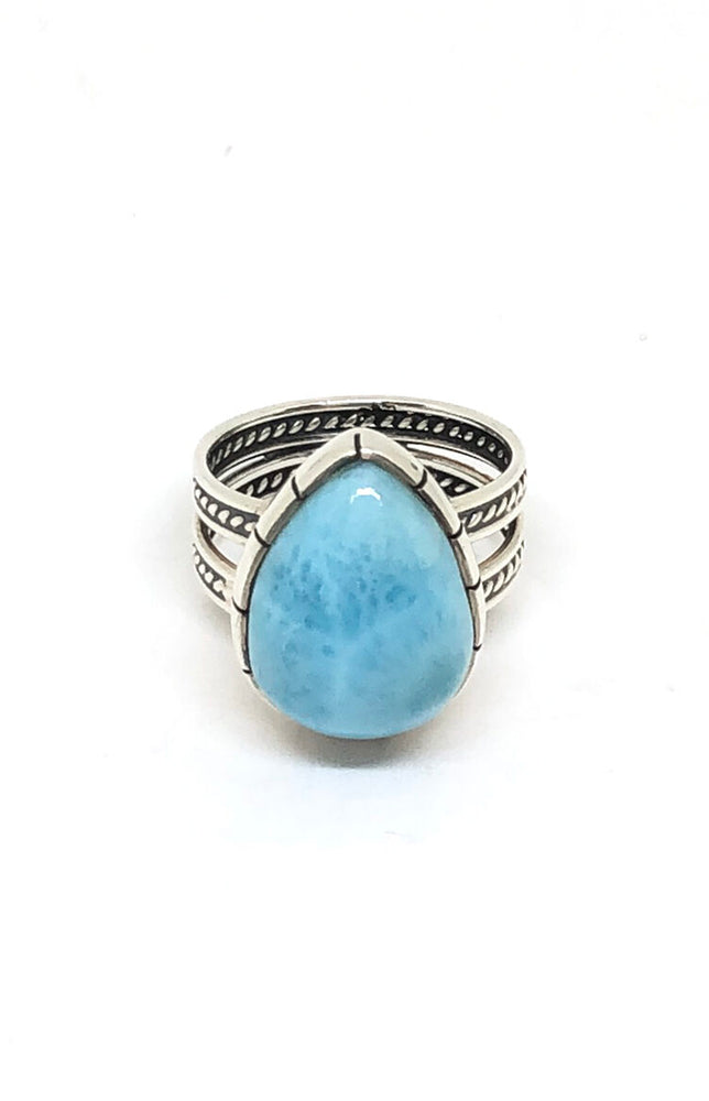 
                
                    Load image into Gallery viewer, Double Band Larimar Teardrop Ring (Size 6 ¾)
                
            