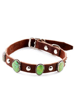 Navajo Genuine Gaspeite and Leather Dog Collar