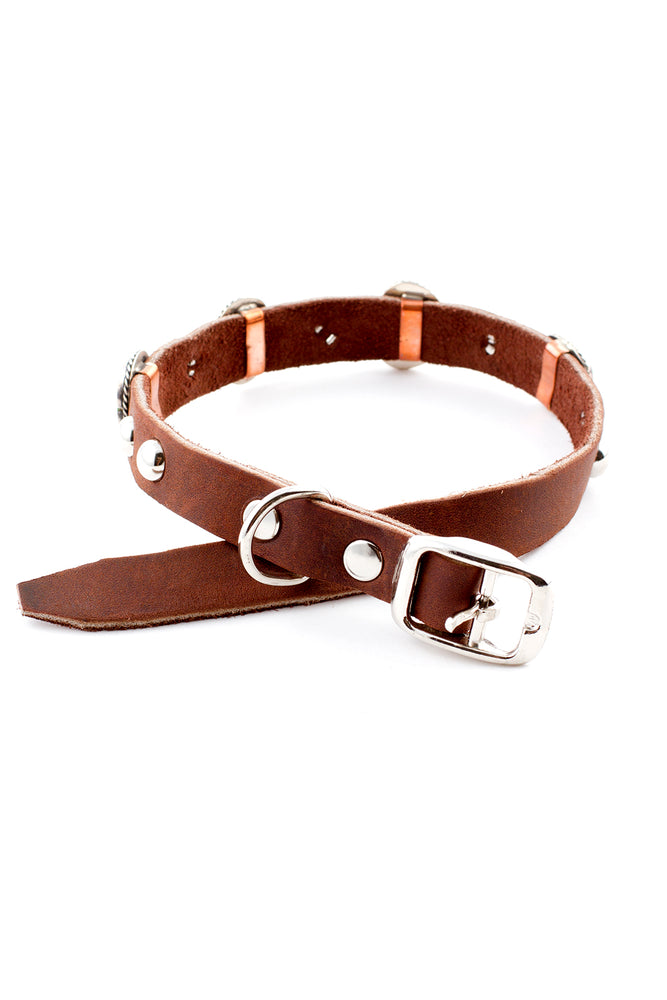 Navajo Genuine Gaspeite and Leather Dog Collar