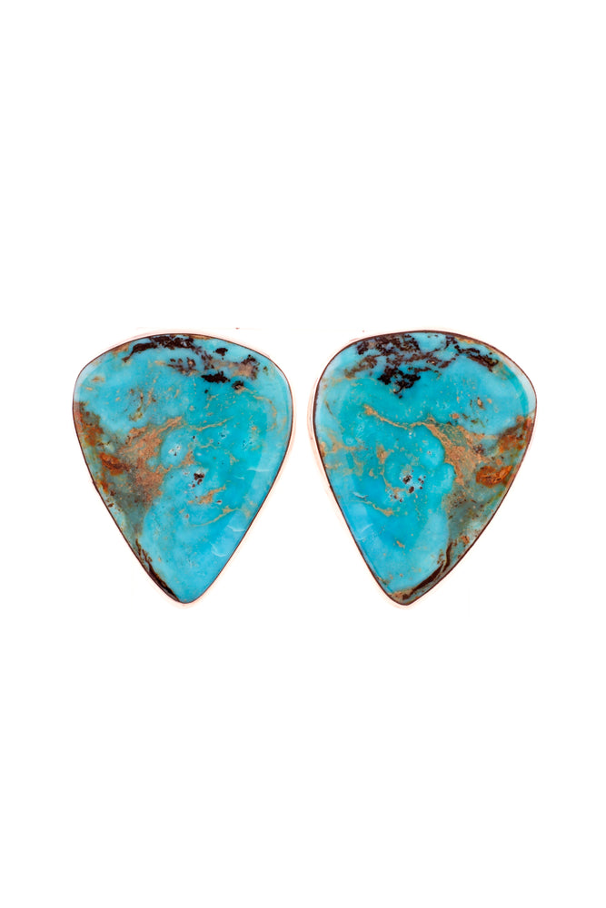 Large Navajo Kingman Turquoise Post Earrings