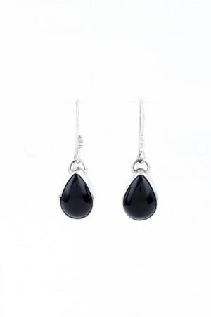 Delicate Black Onyx Teardrop Sterling Silver Earrings