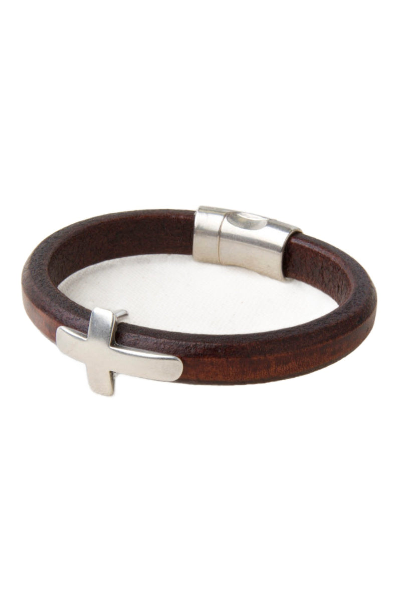 Brown Leather Bracelet with Silver Cross | Men’s Bracelet