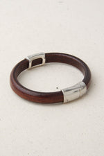 Brown Italian Leather Station Bracelet with "Cheetah" Pewter Accent