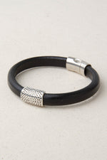 Black Italian Leather Station Bracelet with "Cheetah" Pewter Accent
