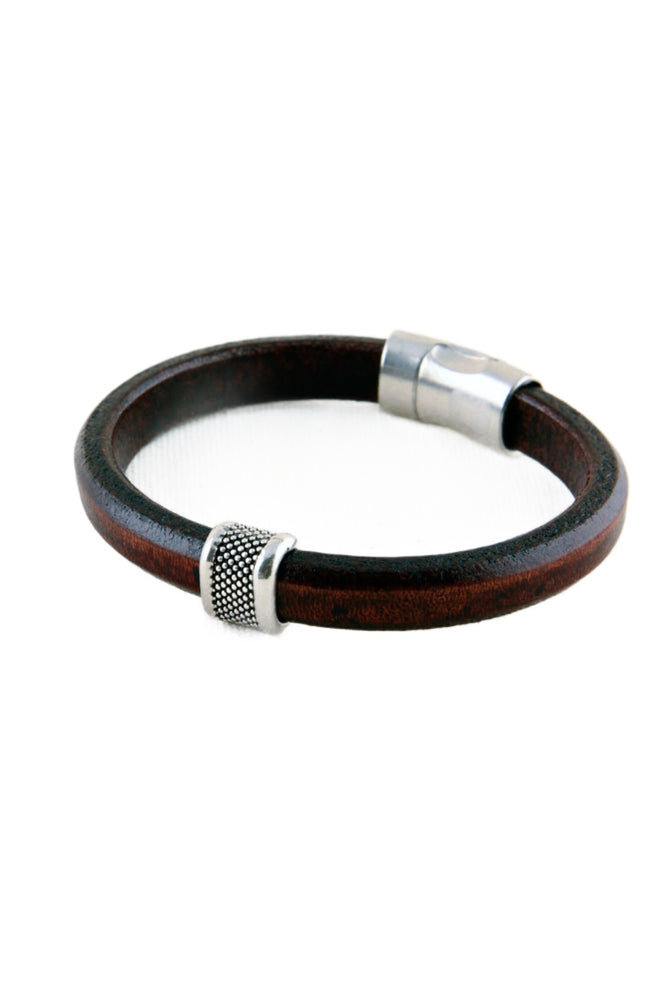 
                
                    Load image into Gallery viewer, Brown Italian Leather Station Bracelet with &amp;quot;Caviar&amp;quot; Pewter Accent
                
            