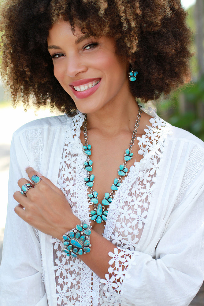 
                
                    Load image into Gallery viewer, Kathleen Chavez Blue Bird Turquoise Necklace Set
                
            
