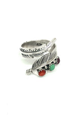 Multi-Stone Sterling Silver Adjustable Feather Ring (size 9)