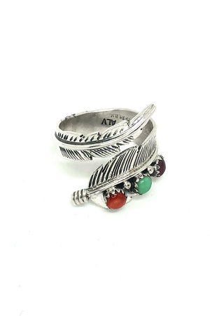 
                
                    Load image into Gallery viewer, Multi-Stone Sterling Silver Adjustable Feather Ring (size 9)
                
            