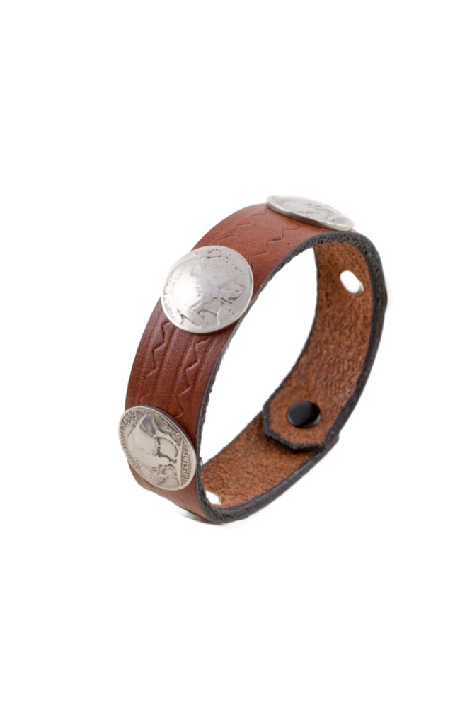 
                
                    Load image into Gallery viewer, Brown Buffalo Nickel Leather Snap Bracelets (Narrow)
                
            
