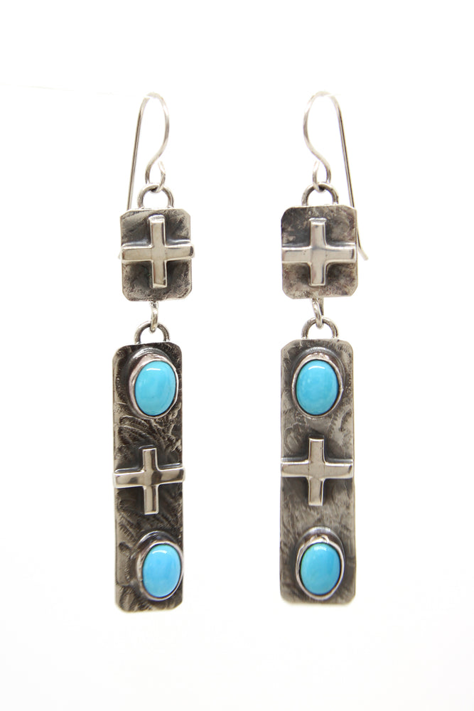 
                
                    Load image into Gallery viewer, Nakai Turquoise Sterling Silver Cross Earrings
                
            