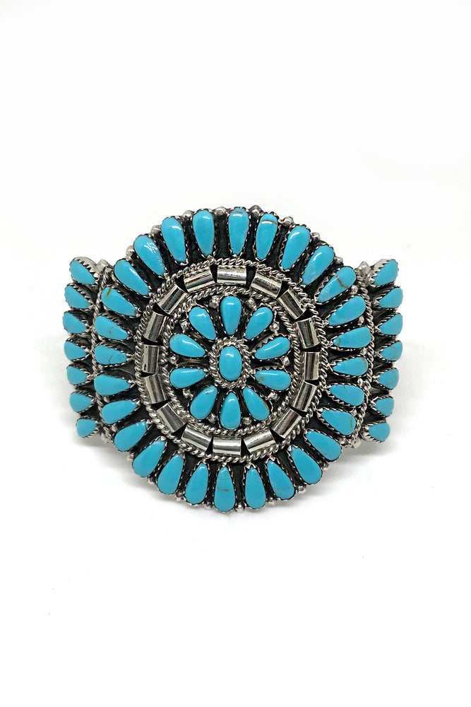 Navajo Sterling Silver and Turquoise Cluster Cuff Bracelet