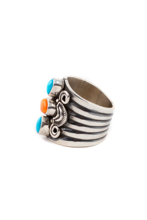 Wide Turquoise and Spiny Oyster Ring (Size 6 ¾)