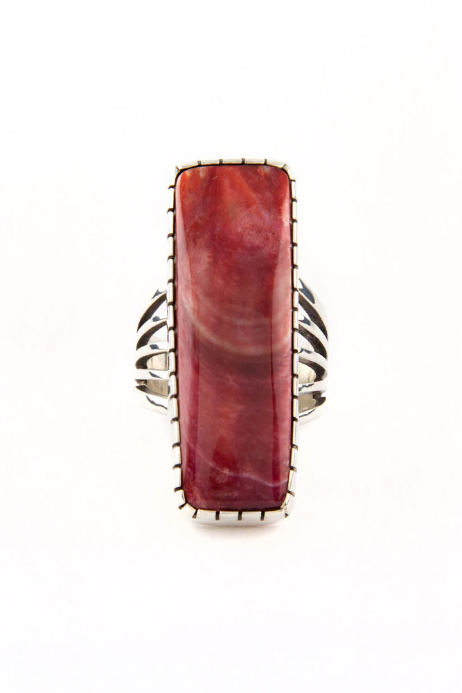 Red Spiny Shell Modern Rectangle Sterling Silver Ring (Size 6 ¾)