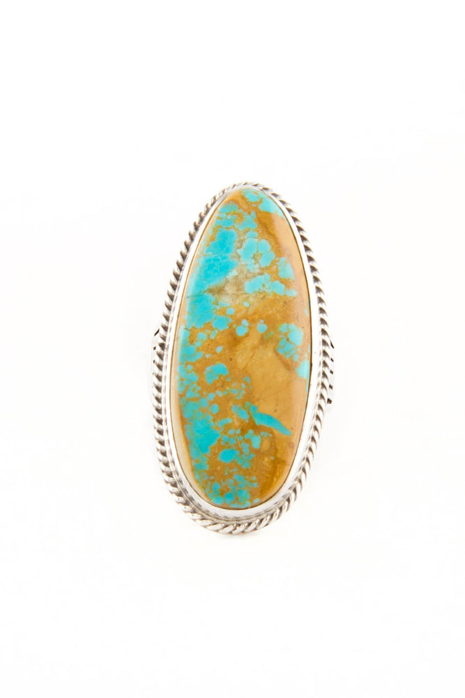 King's Manassa Turquoise Large Oval Sterling Silver Ring (Size 9)