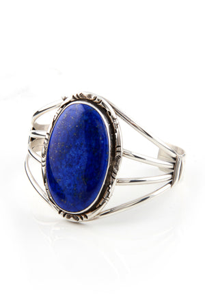 
                
                    Load image into Gallery viewer, Navajo Ted Secatero Sterling Silver Lapis Lazuli Cuff Bracelet
                
            