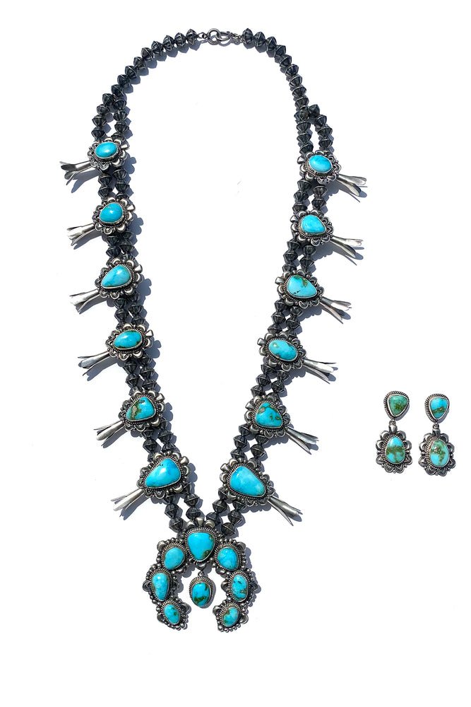 Lucian Koinva Sonoran Gold Turquoise Squash Blossom Necklace and Earrings