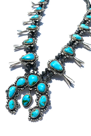 Lucian Koinva Sonoran Gold Turquoise Squash Blossom Necklace and Earrings
