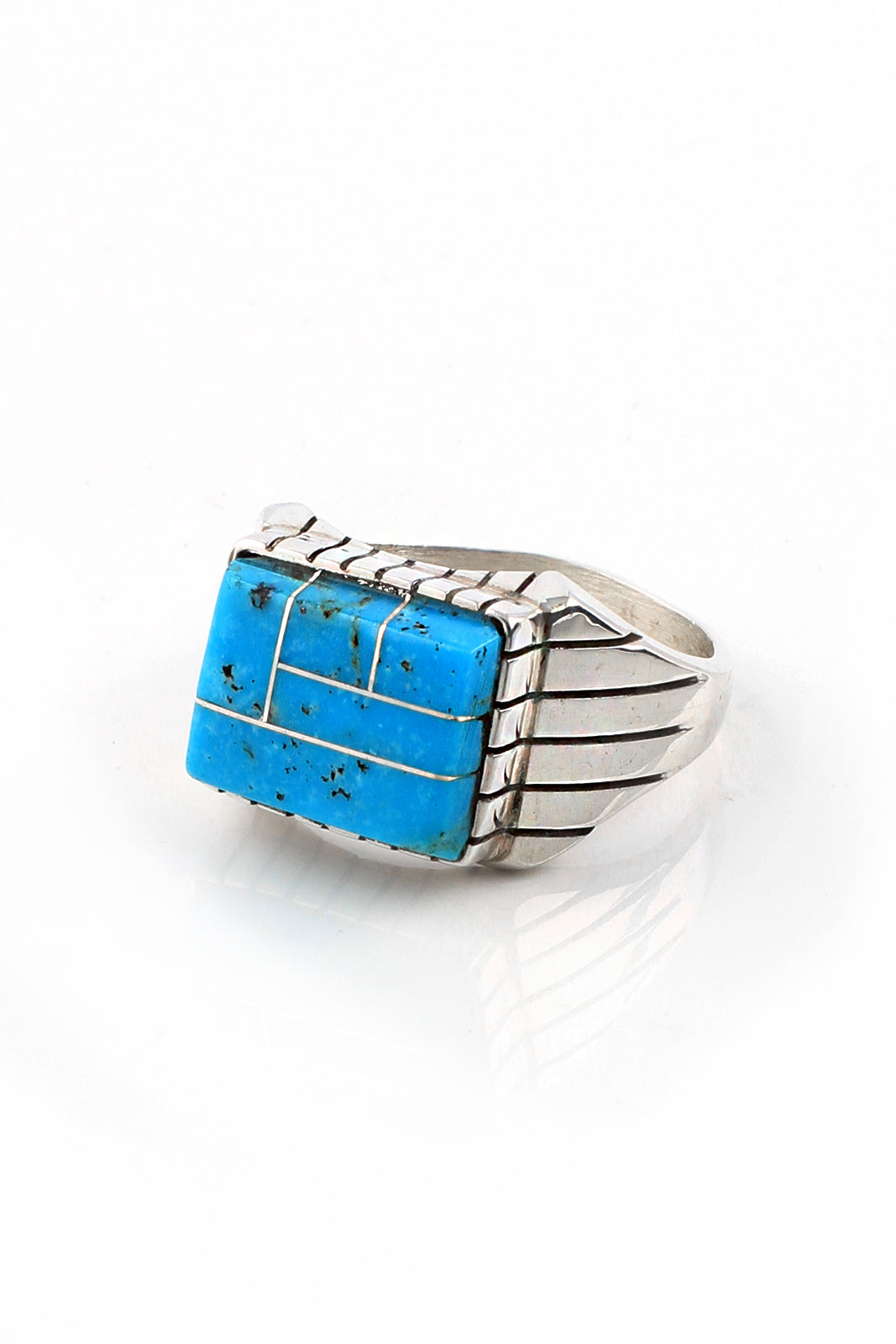 Blue Turquoise Channel Inlay Men's Ring – Silver Eagle Gallery