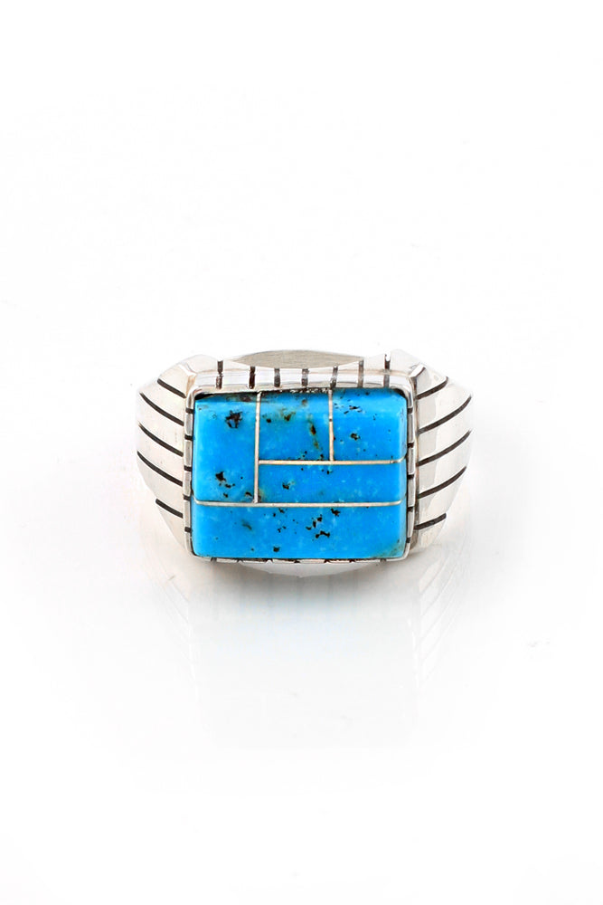 
                
                    Load image into Gallery viewer, Blue Turquoise Channel Inlay Men&amp;#39;s Ring
                
            