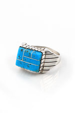 Blue Turquoise Channel Inlay Men's Ring