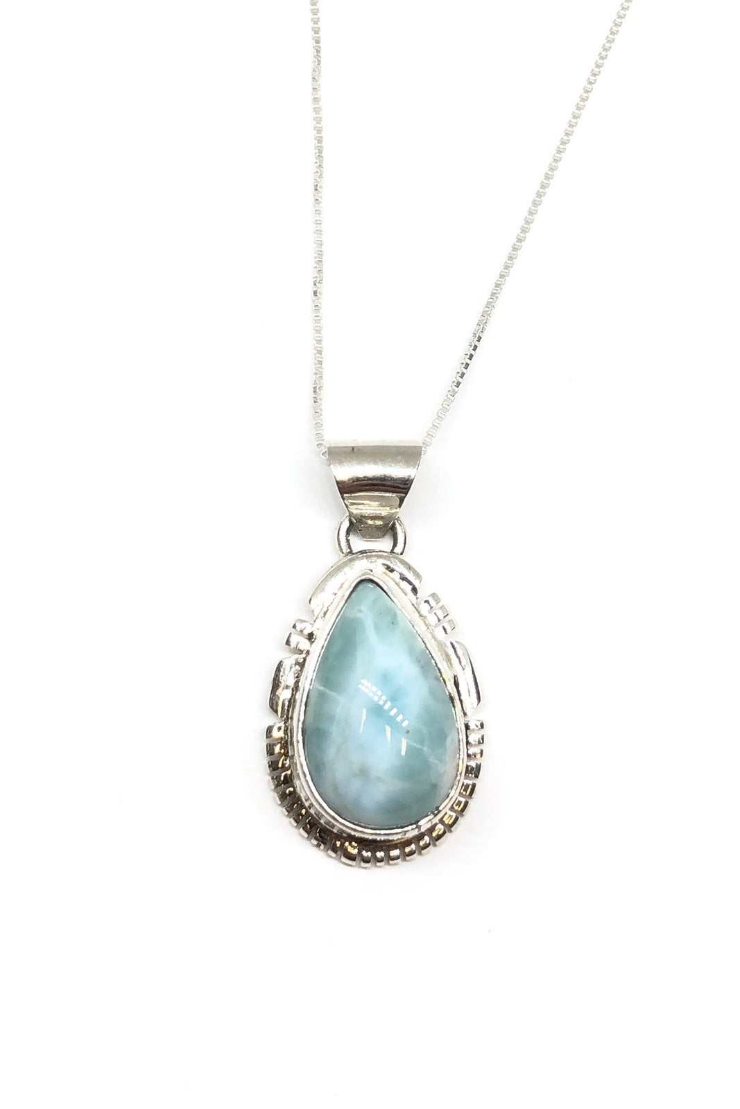Sky Blue Larimar & Sterling Silver Teardrop Necklace