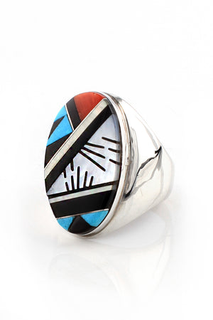 
                
                    Load image into Gallery viewer, Men&amp;#39;s Oval Inlay Zuni Ring (Size 10)
                
            