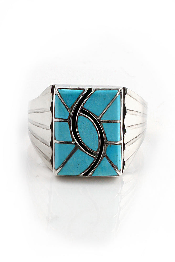 
                
                    Load image into Gallery viewer, Zuni Turquoise Hummingbird Inlay Ring (Size 13)
                
            