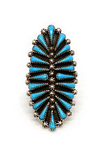 Zuni Turquoise Oval Petit Point Ring (Size 6)