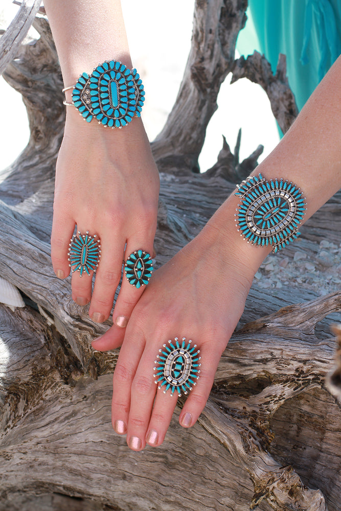 Nez Petit Point Cluster Turquoise Cuff Bracelet