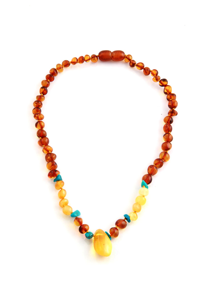 Childrens Turquoise and Amber Teething Necklace